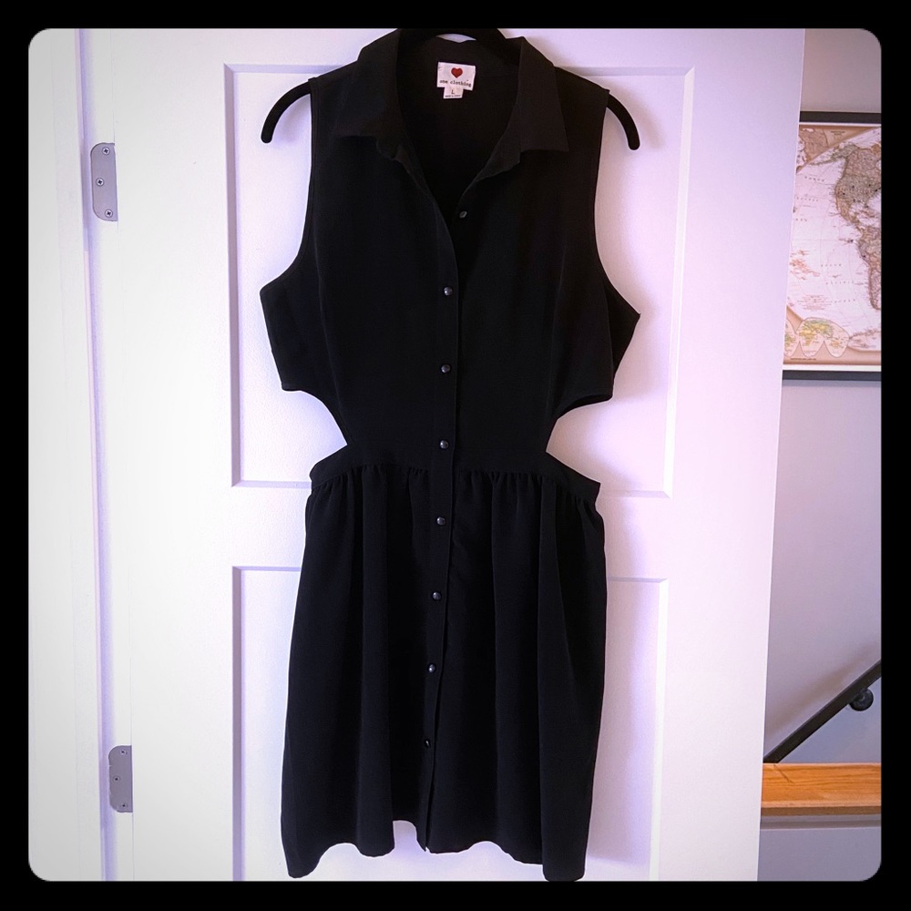 Black button down dress with cutout sides